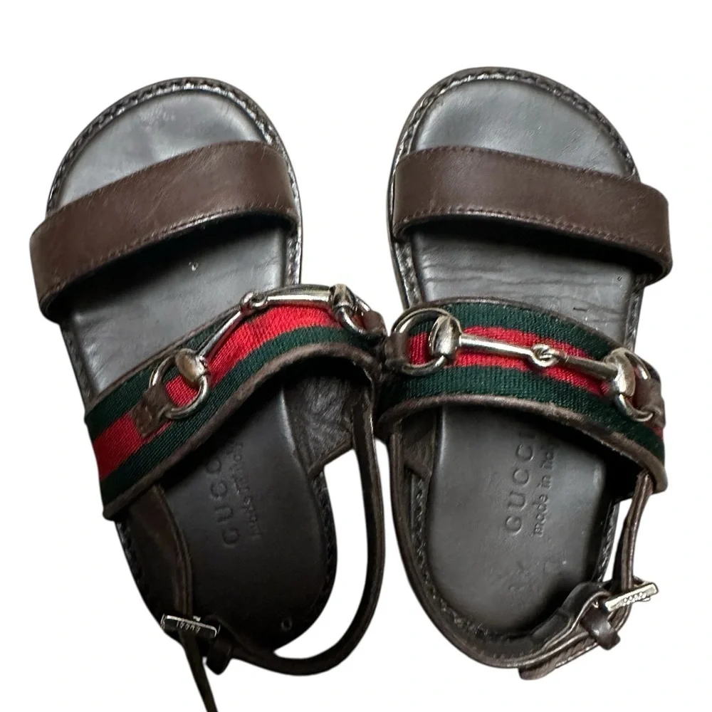 Gucci Brown and Red Sandals with Leather Straps